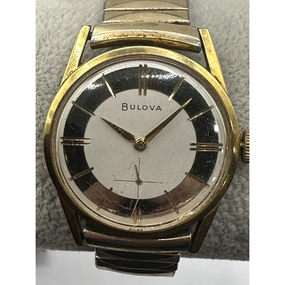 Bulova 17 Jewels Manual Wind Swiss Made Mens‎ Gold Plated Watch 31MM 6"